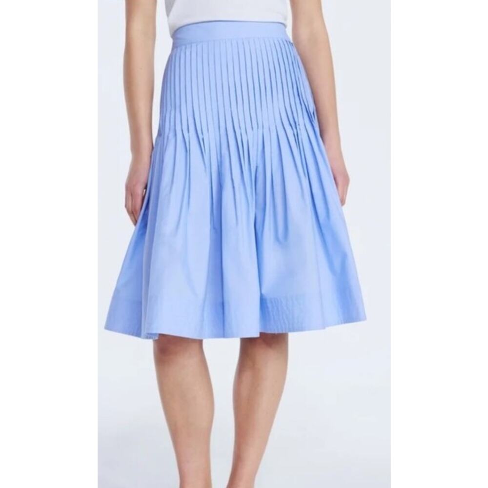 Free Assembly Sky Blue Cotton Pleated Fit Flare Midi Skirt Size L Feminine NWT